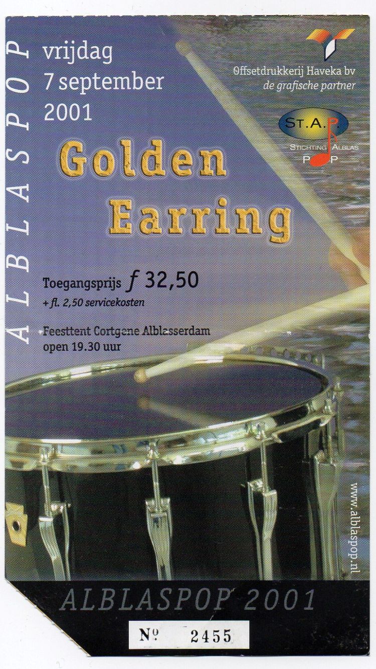 Golden Earring show ticket September 07 2001 Alblasserdam - Alblaspopfestival
